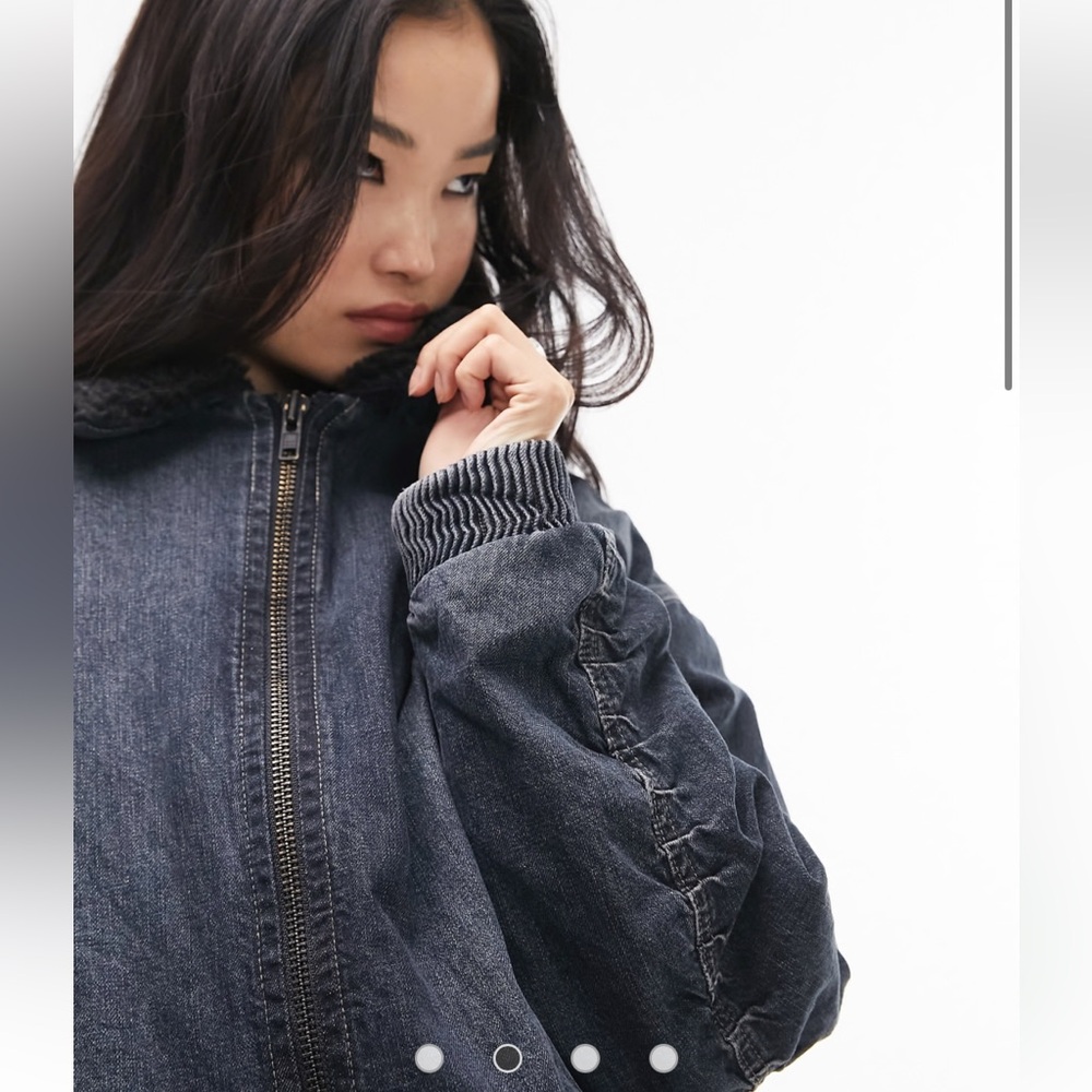 ISO IN SEARCH OF! Topshop Denim and Borg Bomber Jacket - Sz 2 or 4 - Picture 3 of 6